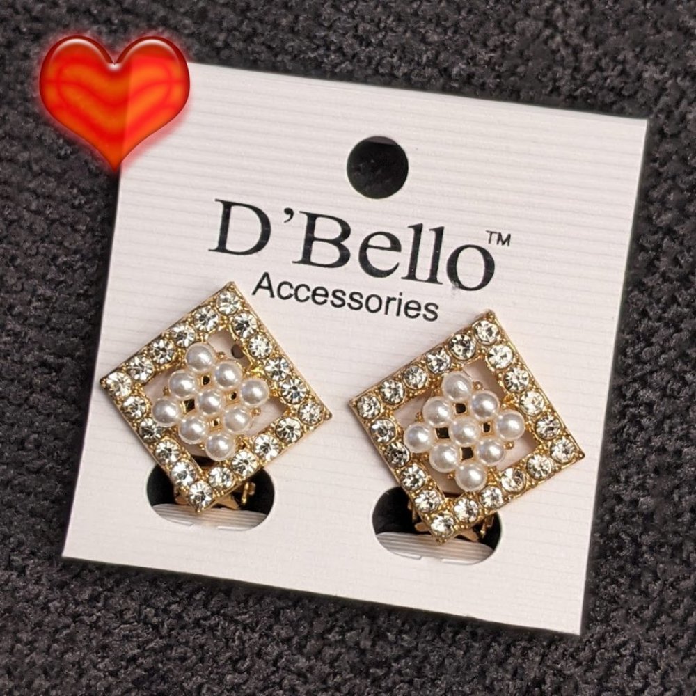 3 For 20 NEW Faux Pear & Rhinestone Gold Tone Clip On Earrings